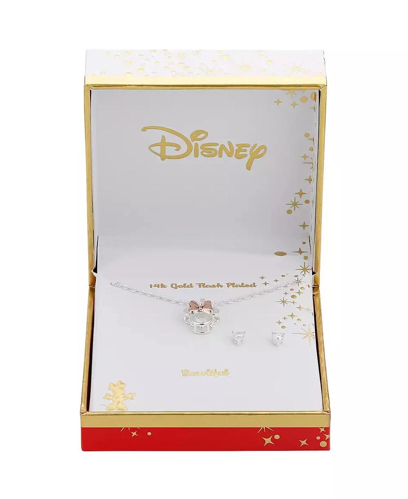 商品Disney|Cubiz Zirconia Minnie Mouse Necklace and Earring (0.43 ct. t.w.) in 14K Gold Flash Plated Set 3 Piece,价格¥153,第2张图片详细描述