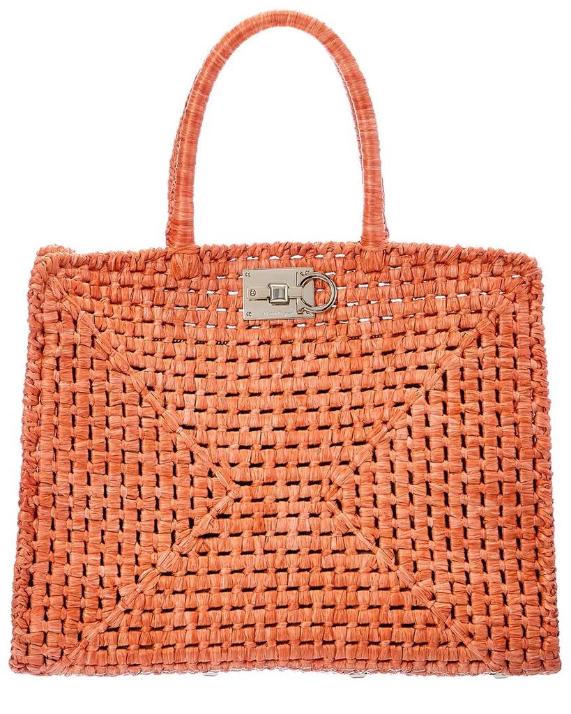 商品Salvatore Ferragamo|Salvatore Ferragamo Studio Box Handcrafted Raffia Satchel,价格¥14897,第1张图片