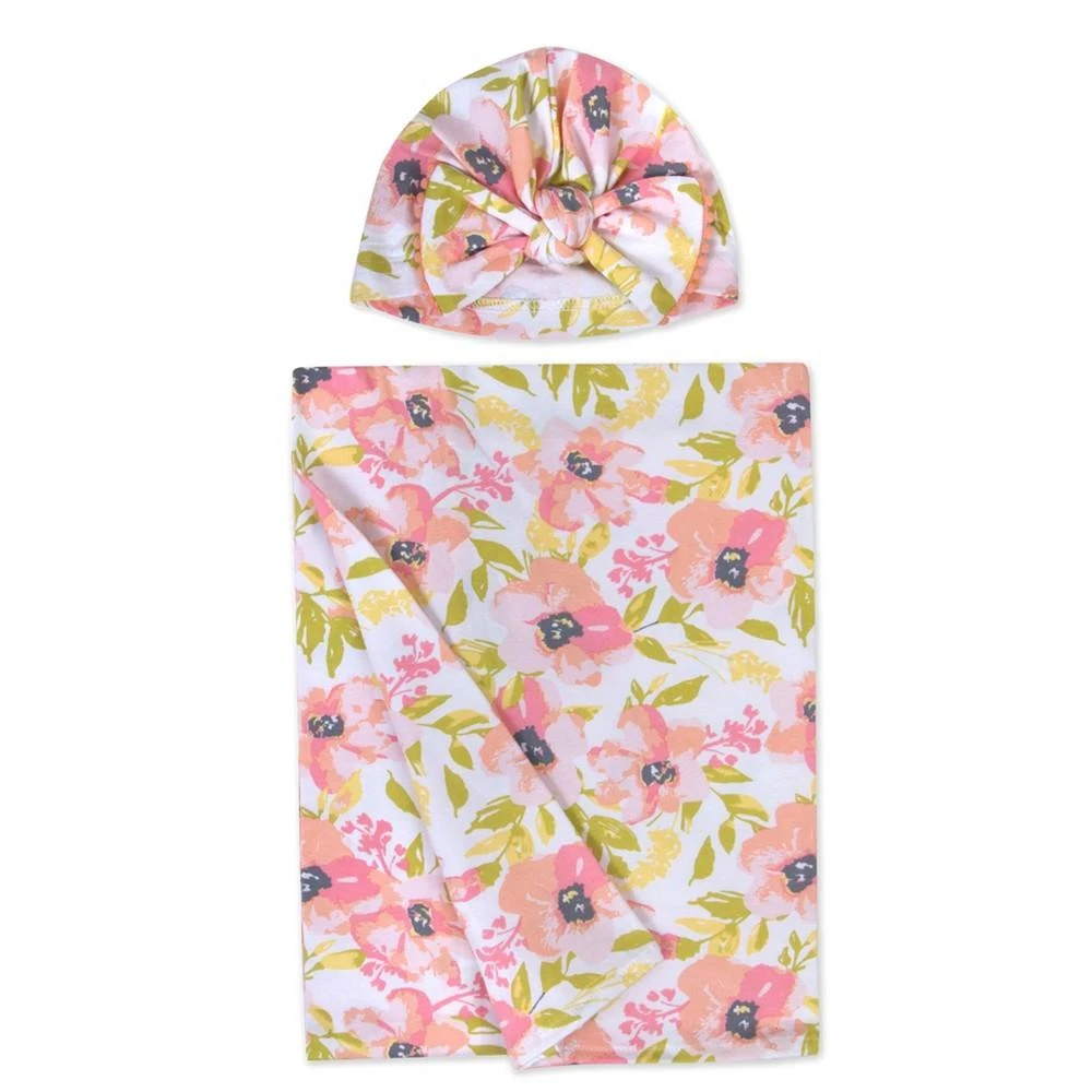 商品Baby Essentials|Baby Girls Soft Floral Print Swaddle Wrap Blanket with Matching Turban, 2 Piece Set,价格¥99,第1张图片