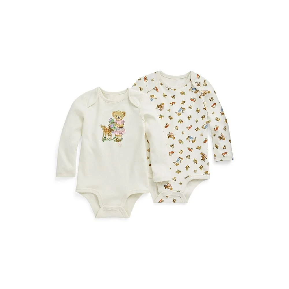 商品Ralph Lauren|Baby Girls Polo Bear Cotton Long Sleeves Bodysuits, 2 Pieces,价格¥188,第1张图片