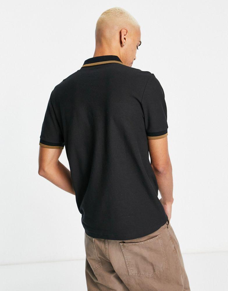 Fred Perry half zip polo shirt in black商品第2张图片规格展示