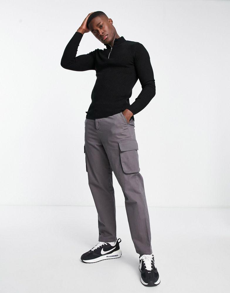 ASOS DESIGN lightweight rib jumper with half zip in black商品第3张图片规格展示