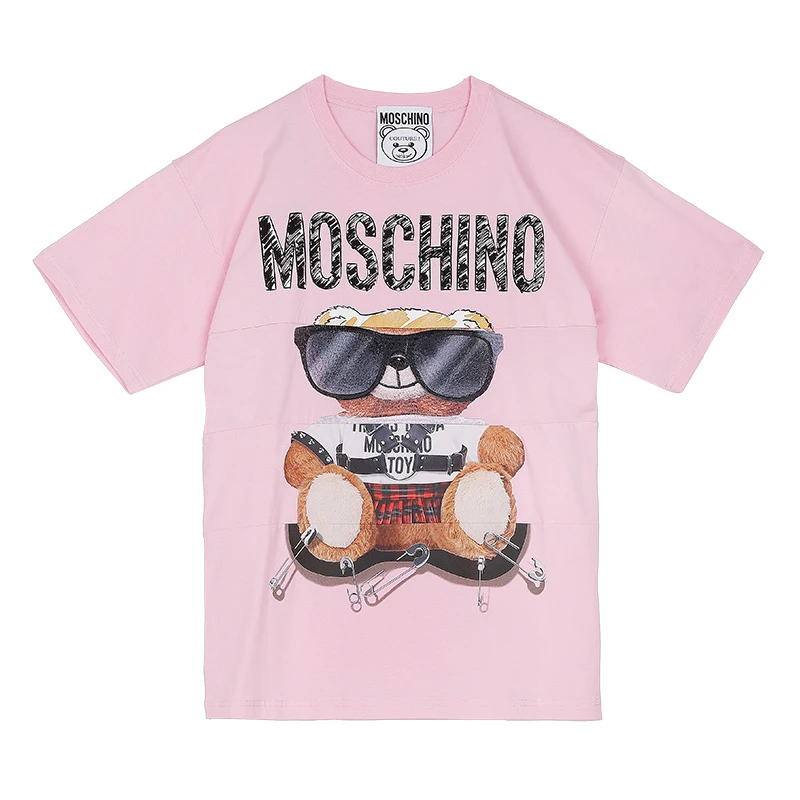 MOSCHINO短袖莫斯奇诺奢侈品女士 Mixed Teddy Bear经典logo小熊短袖圆领平纹针织T恤春夏上衣女款灰色时尚礼物07025540 V3001（清仓特价） 商品