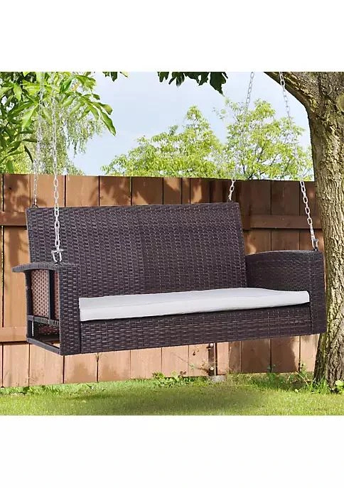 商品belk|2 Person Wicker Hanging Porch Swing Bench Outdoor Chair With Cushions Cream White,价格¥1767,第4张图片详细描述