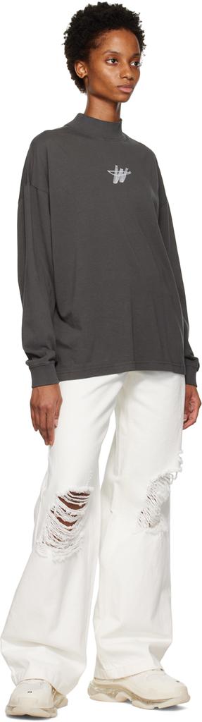 Gray High Neck Long Sleeve T-Shirt商品第4张图片规格展示