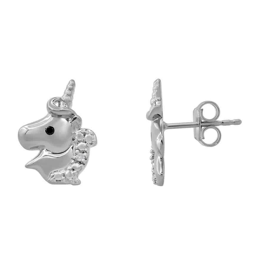 商品Diamondmuse|Diamond Muse 0.03 cttw White Gold Over Sterling Silver Unicorn Stud Earrings for Little Girls,价格¥260,第3张图片详细描述
