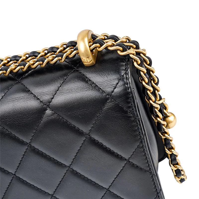 商品[国内直发] Chanel|香奈儿 19Bag 24C/21B 双金珠小金球链条肩带 牛皮 口盖包信封包单肩斜挎包 迷你 女款 黑色,价格¥51601,第6张图片详细描述