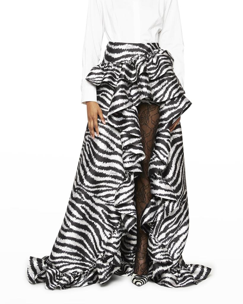 Zebra Asymmetric Ruffled Maxi Skirt商品第3张图片规格展示