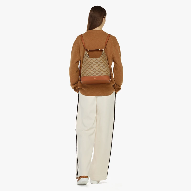 商品[国内直发] MCM|HIMMEL LAURETOSL auretos 经典花纹提花西班牙月桂叶图案 皮革 HOBO包手提单肩包 大号 男女同款情侣款 米色,价格¥3930,第8张图片详细描述