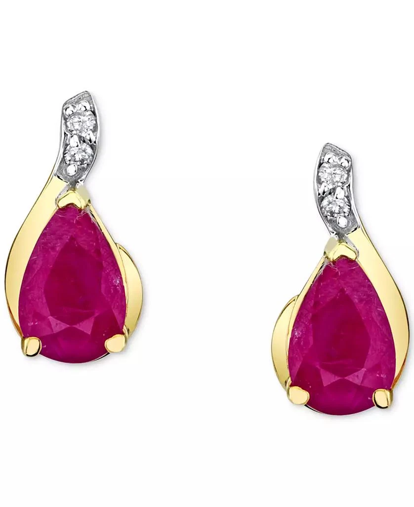 商品Macy's|Ruby (1 ct. t.w.) & Diamond Accent Pear Stud Earrings in 14k Gold,价格¥1463,第3张图片详细描述