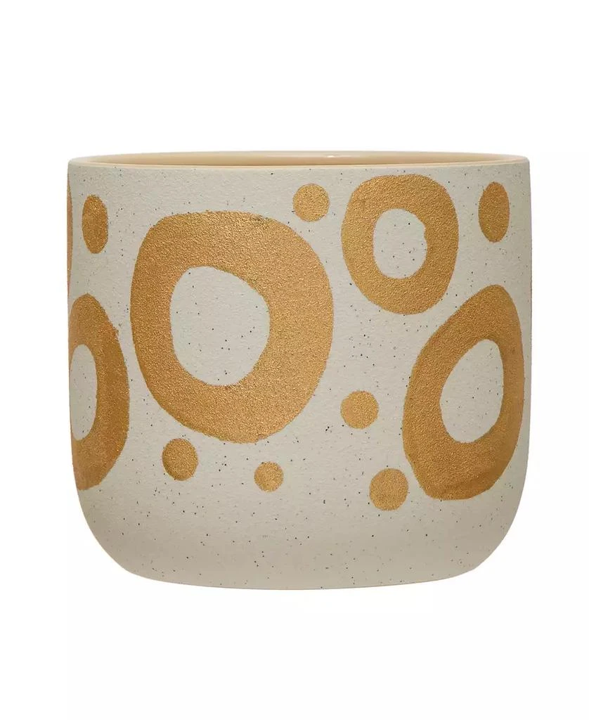 商品Storied Home|Hand-Painted Stoneware Planter with Gold-Tone Design, Holds 5" Pot,价格¥236,第1张图片