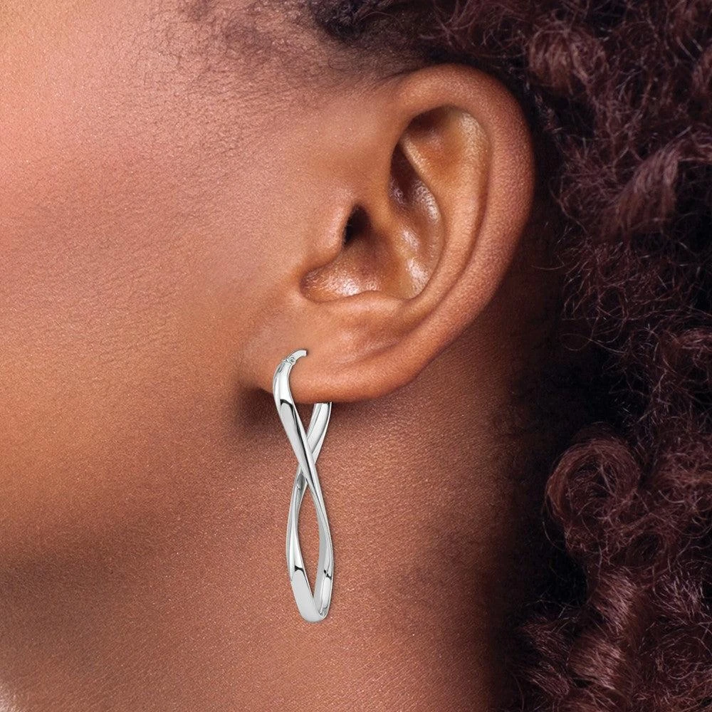 商品Diamond2Deal|14K White Gold Polished Fancy Infinity Hoop Earrings,价格¥6195,第3张图片详细描述