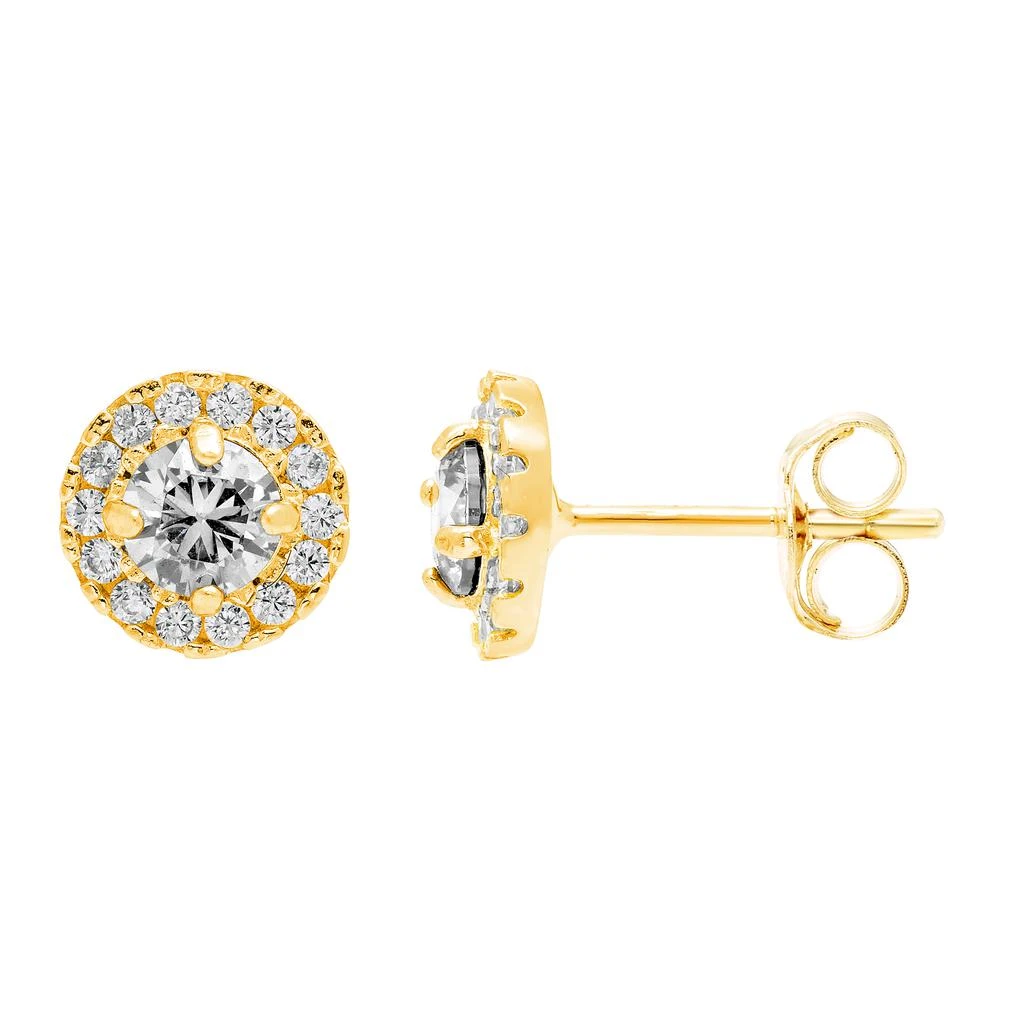 商品A&M|14k Yellow Gold 8mm CZ Halo Stud Earrings, with Pushback, Women’s, Unisex,价格¥794,第5张图片详细描述