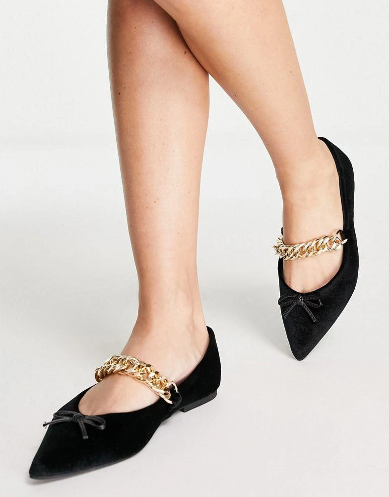 商品ASOS|ASOS DESIGN Links chain point ballets in black velvet,价格¥104,第3张图片详细描述