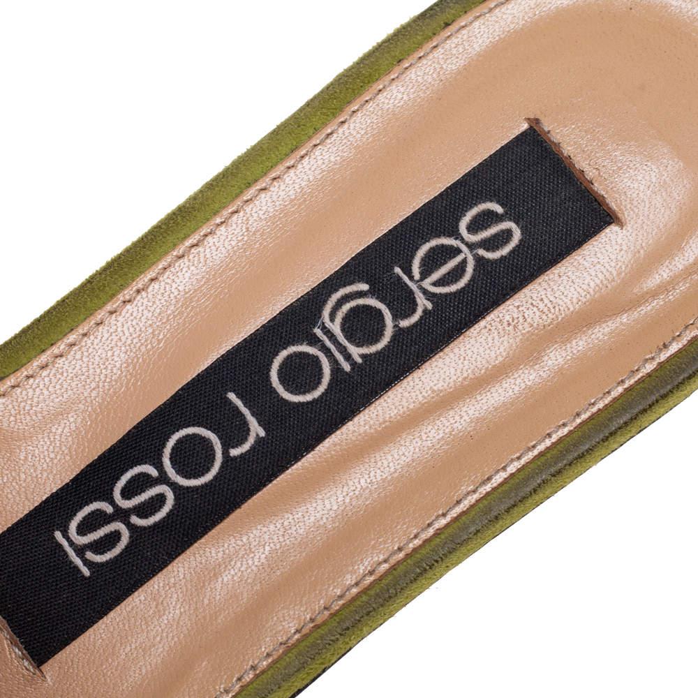 Sergio Rossi Green Suede Studded Flat Slides Size 36.5商品第7张图片规格展示