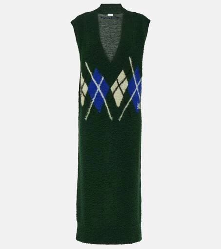 商品Burberry|菱格纹V领羊毛加长连衣裙,价格¥12882,第1张图片