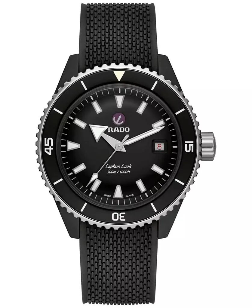 商品Rado|Men's Swiss Automatic Captain Cook Diver Black Rubber Bracelet Watch 43mm,价格¥25055,第1张图片