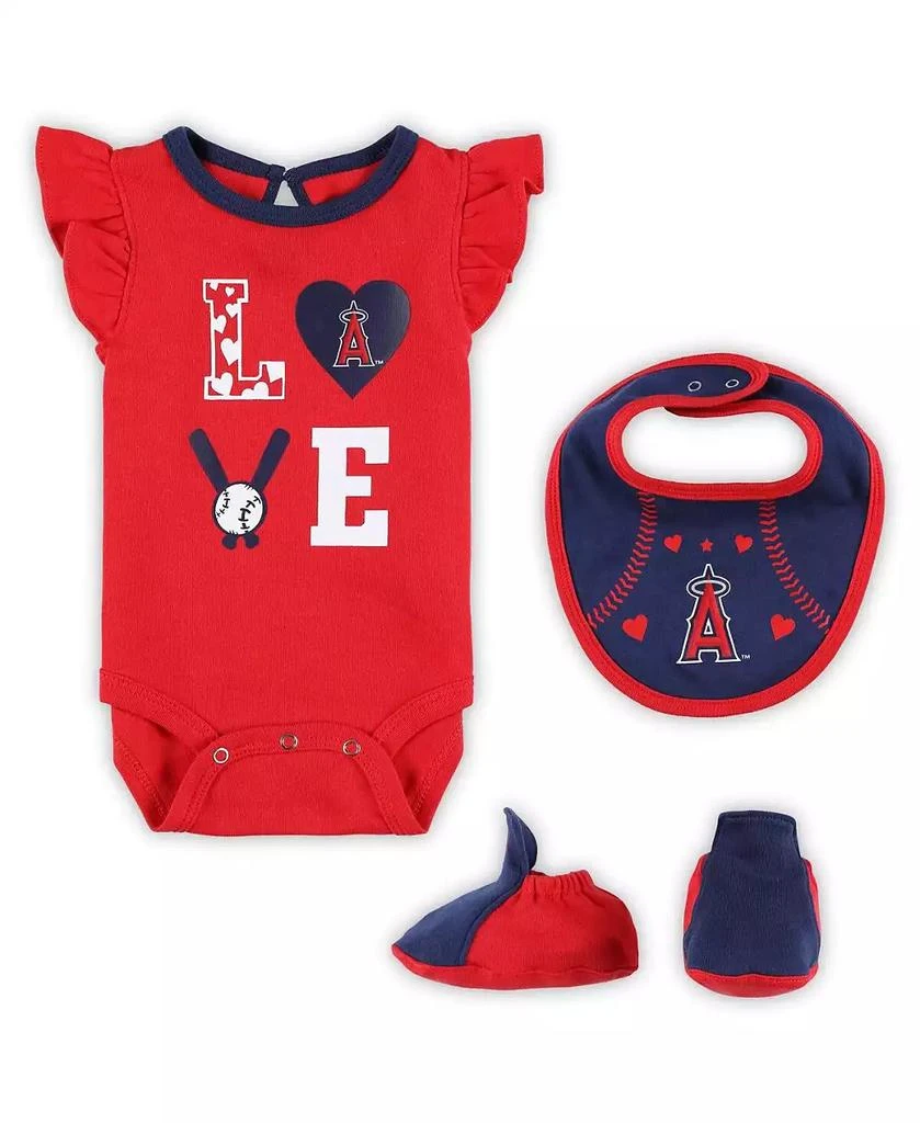 商品Outerstuff|Baby Boys and Girls Red, Navy Los Angeles Angels Three-Piece Love of Baseball Bib Bodysuit and Booties Set,价格¥238,第1张图片