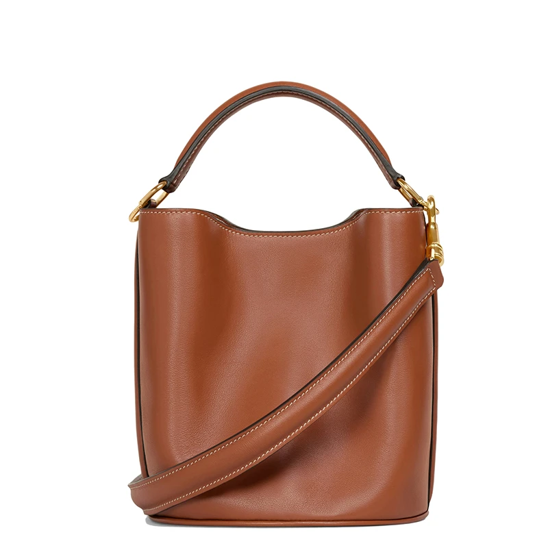 CELINE/赛琳   SEAU 16 TEEN系列 女士黄褐色小牛皮金扣单肩手提水桶包 商品
