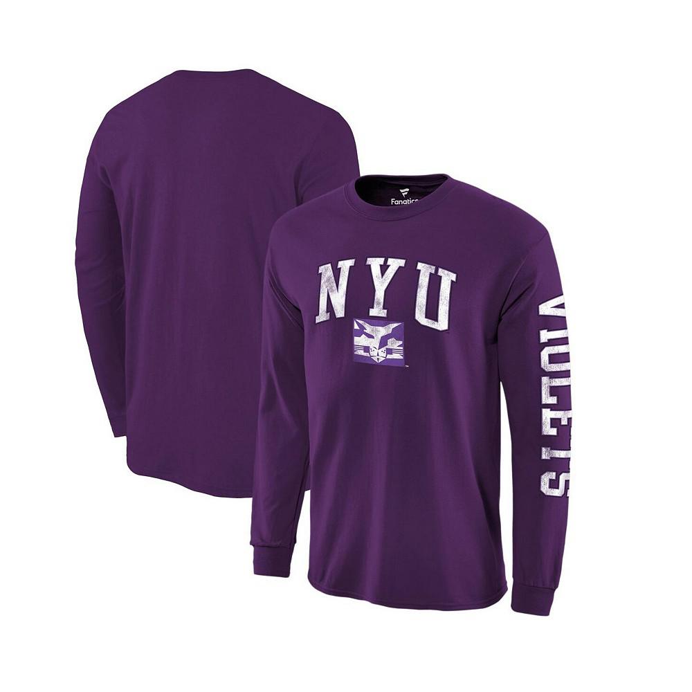 Men's Branded Purple NYU Violets Distressed Arch Over Logo Long Sleeve T-shirt商品第1张图片规格展示