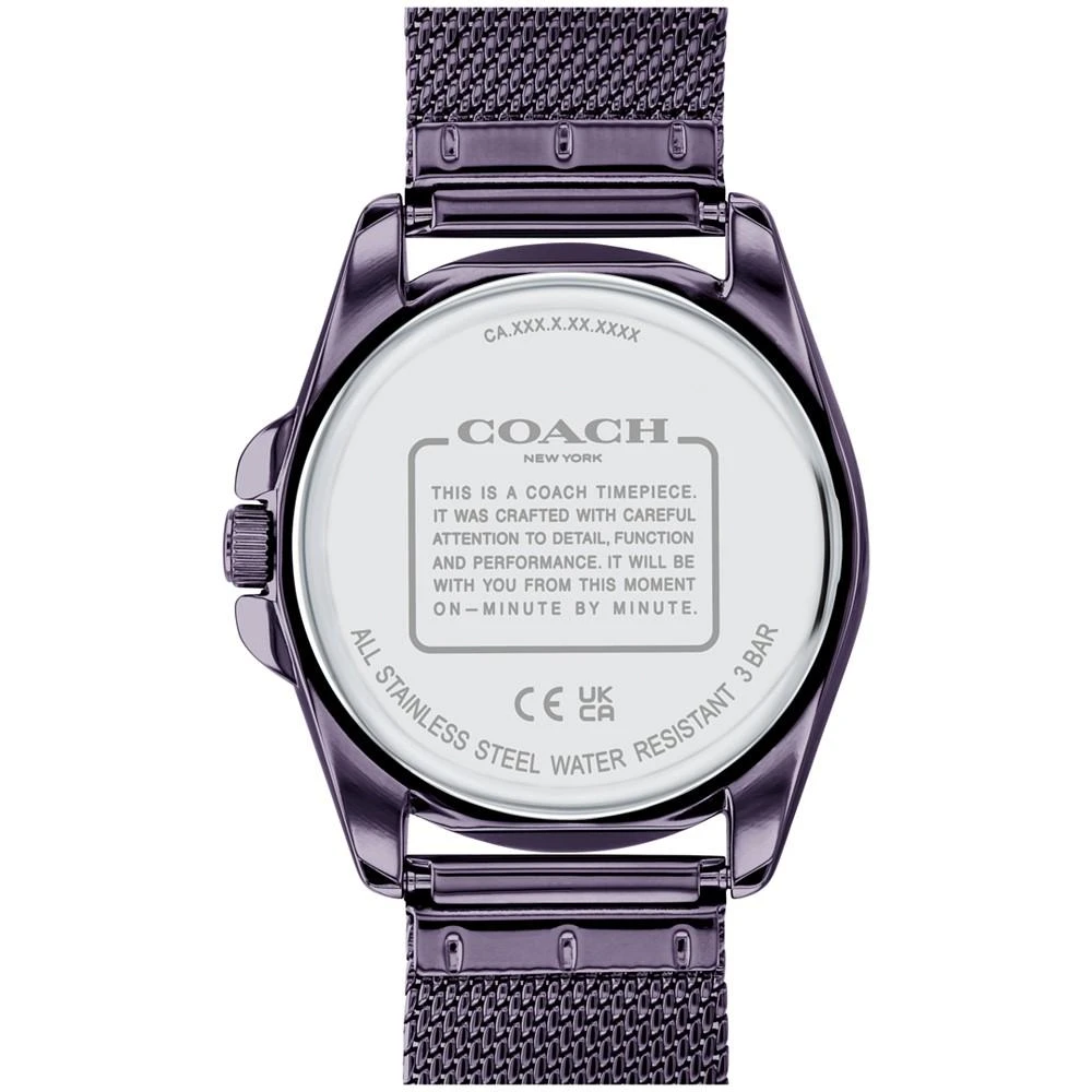 商品Coach|Women's Greyson Quartz Violet-Tone Stainless Steel Mesh Bracelet Watch 36mm,价格¥1330,第2张图片详细描述