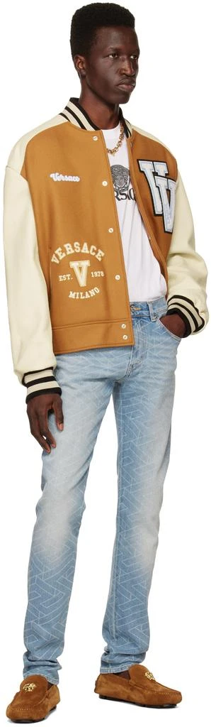 商品Versace|Tan & Off-White Varsity Down Bomber Jacket,价格¥14650,第4张图片详细描述