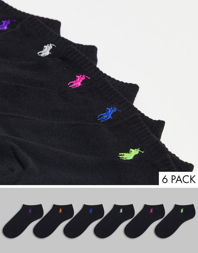 商品Ralph Lauren|Polo Ralph Lauren 6 pack low cut ankle trainer socks in black,价格¥263,第1张图片