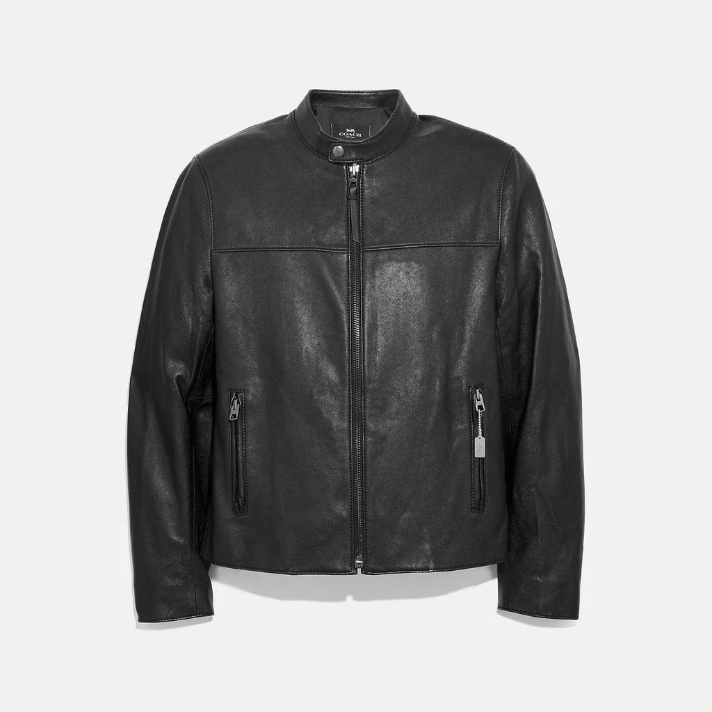 商品Coach|Coach Outlet Leather Racer Jacket,价格¥4418,第1张图片