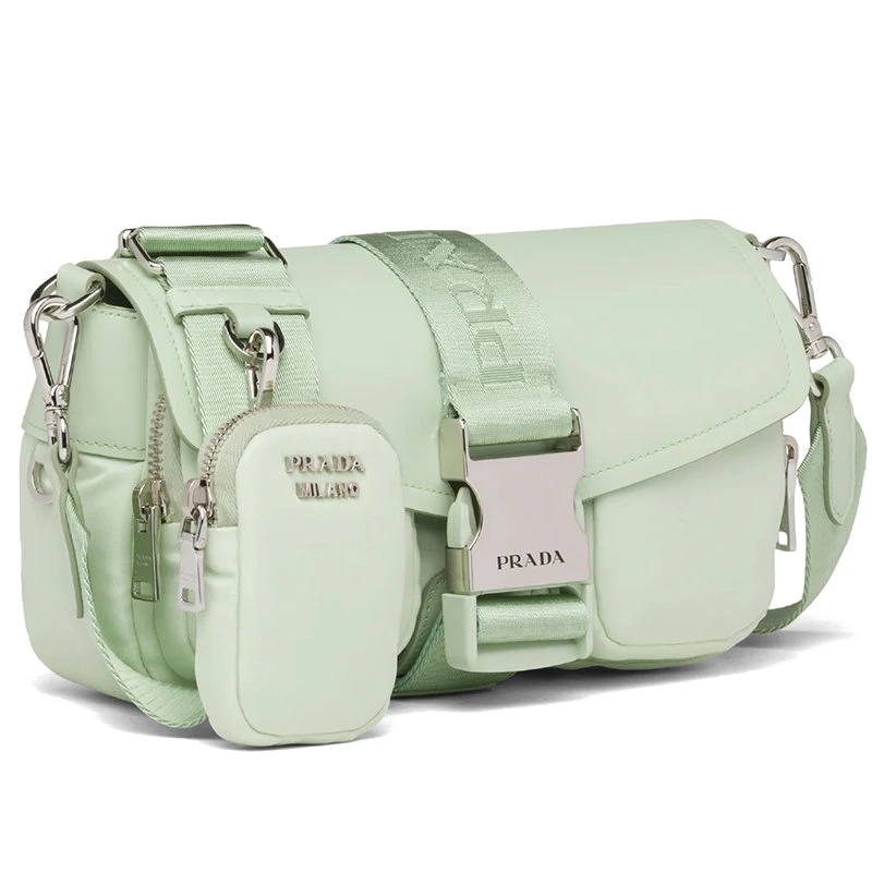 商品Prada|【预售3-7天】PRADA/普拉达 2021秋冬 水绿色再生尼龙拼接皮革斜挎单肩包1BD295_789_F0934_V_BFO,价格¥15298,第4张图片详细描述