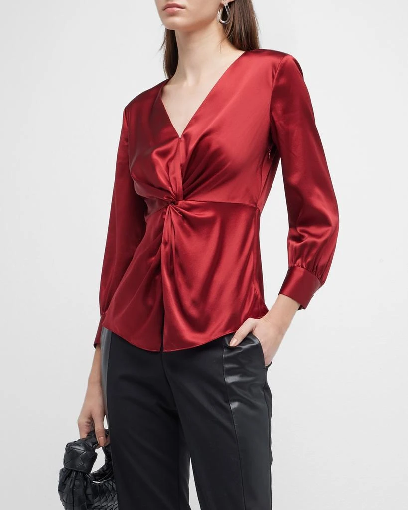 商品Theory|Long-Sleeve Twisted-Front Satin Blouse,价格¥874,第1张图片