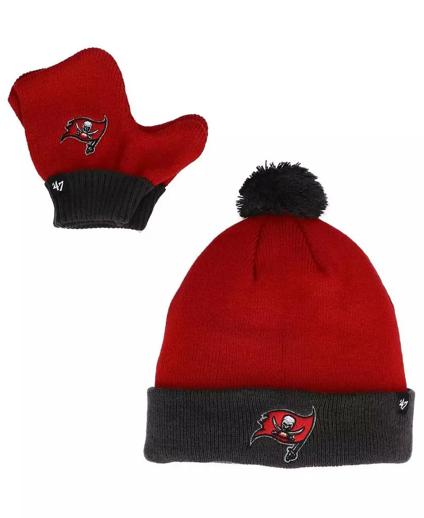 商品47 Brand|Toddler Boys and Girls Red, Pewter Tampa Bay Buccaneers Bam Bam Cuffed Knit Hat with Pom and Mittens Set,价格¥180,第1张图片