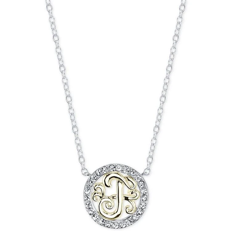 商品Unwritten|Initial "T" Pendant Necklace with Crystal Pavé Circle in Sterling Silver and Gold Flash,价格¥155,第2张图片详细描述