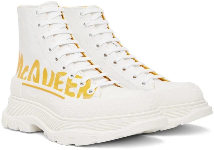 商品Alexander McQueen|White Grafitti Tread Slick High-Top Sneakers,价格¥1504,第4张图片详细描述