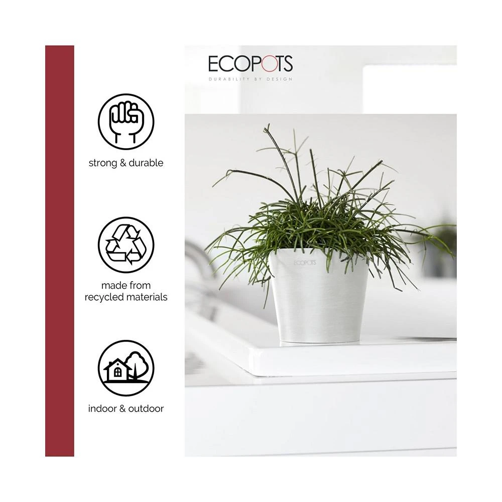 商品ECOPOTS|Amsterdam Round Plastic Flower Pot, Pure White, 4",价格¥82,第2张图片详细描述