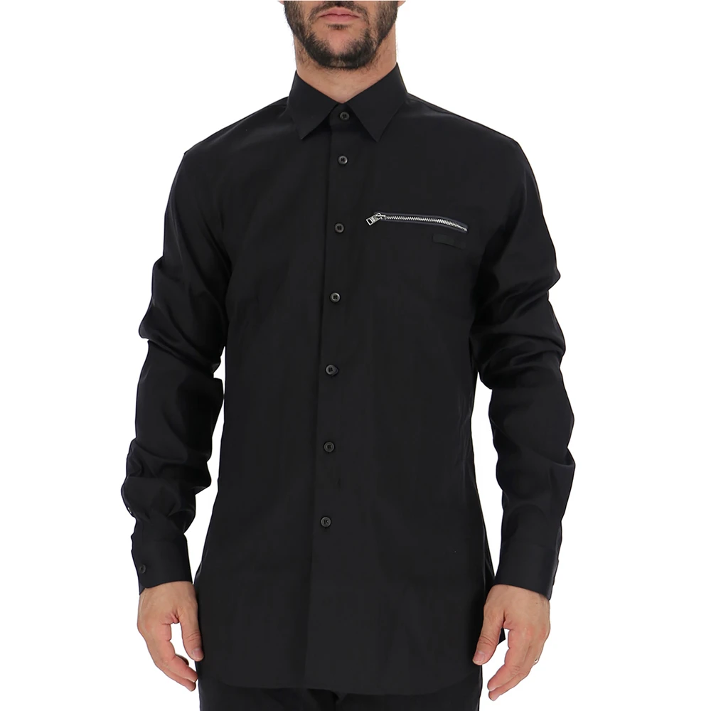 商品Prada|PRADA 普拉达 男士黑色棉质衬衫 UCN212-X08-F002L,价格¥3673,第1张图片