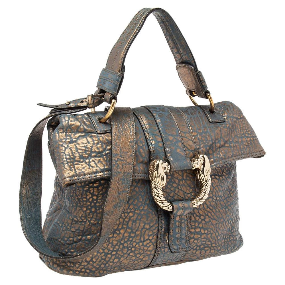 商品[二手商品] BVLGARI|Bvlgari Metallic Blue/Gold Leather Leoni Shoulder Bag,价格¥2577,第3张图片详细描述