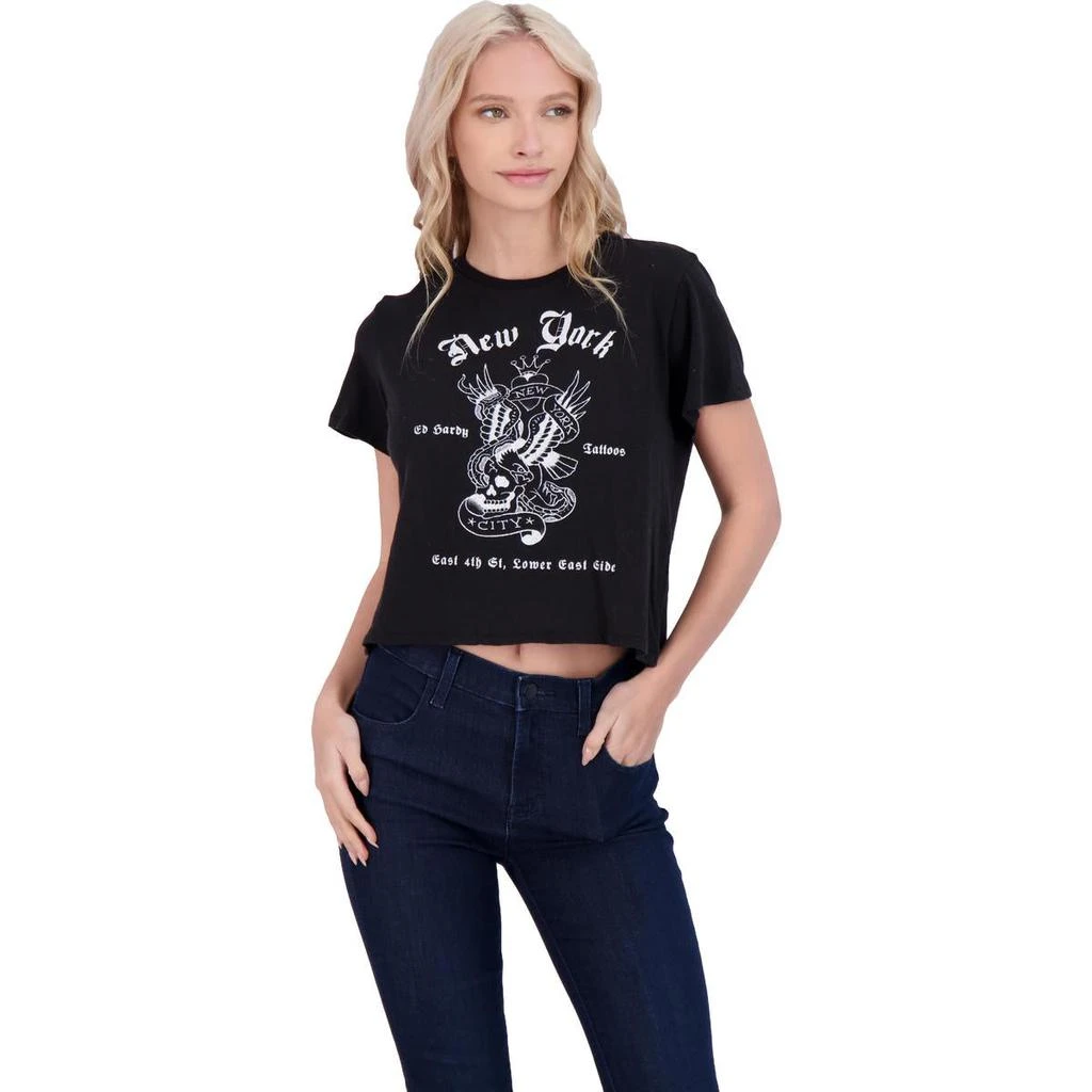 商品Ed Hardy|Ed Hardy Women's Cotton Printed Short Sleeve Cropped Graphic T-Shirt,价格¥68,第2张图片详细描述