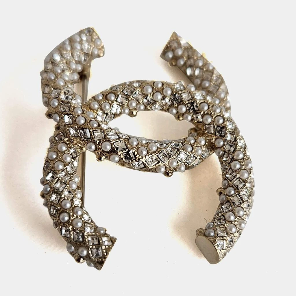 商品[二手商品] Chanel|Chanel Gold Tone CC Crystal/Pearl Embellished Brooch,价格¥8878,第3张图片详细描述
