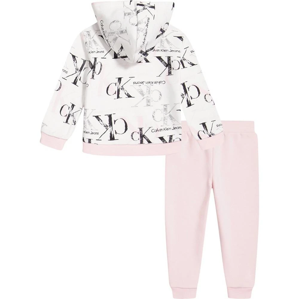 商品Calvin Klein|Baby Girls Fleece Monogram-Print Hoodie and Joggers, 2-Piece Set,价格¥247,第2张图片详细描述