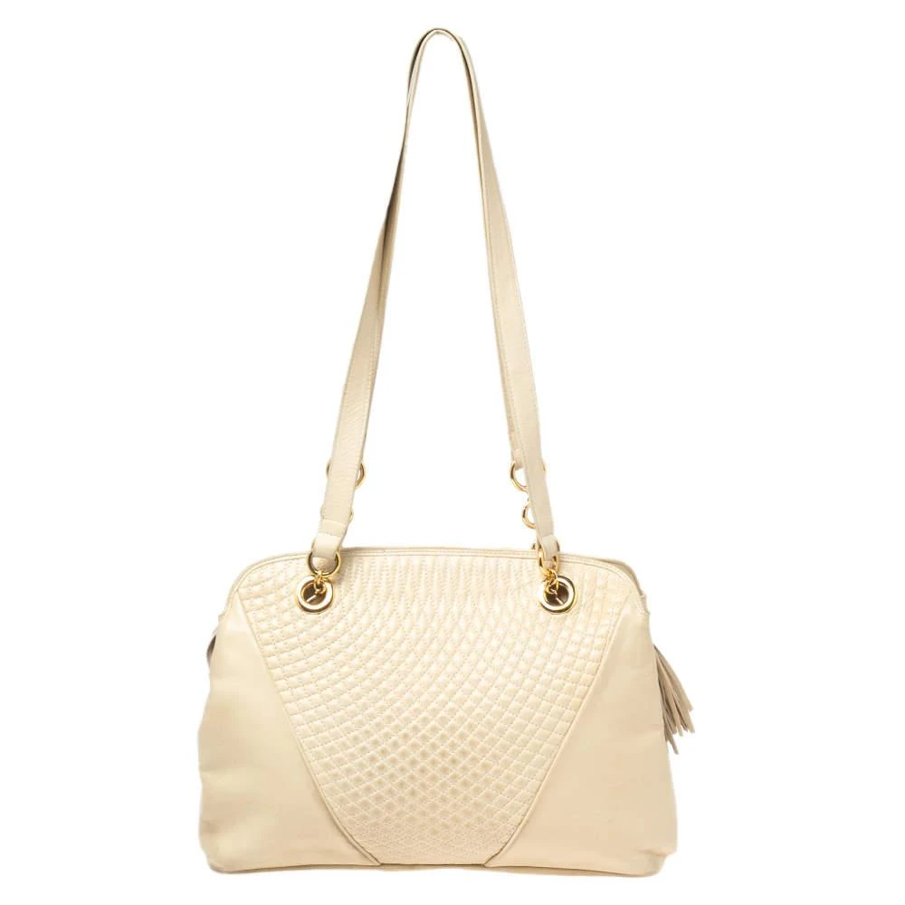 商品[二手商品] Bally|Bally Cream Quilted Leather Fringe Shoulder Bag,价格¥963,第4张图片详细描述
