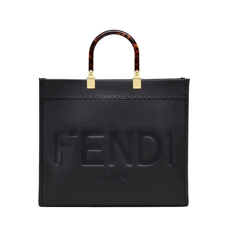 商品Fendi|【预售3-7天】FENDI/芬迪SUNSHINE系列 黑色皮革饰有机玻璃手柄手提中号购物包 8BH386ABVLF0KUR,价格¥18080,第1张图片