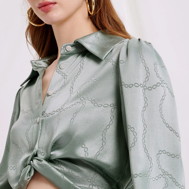 Briella青瓷色缎面链条印花衬衫 | Briella Blouse - Sage 商品