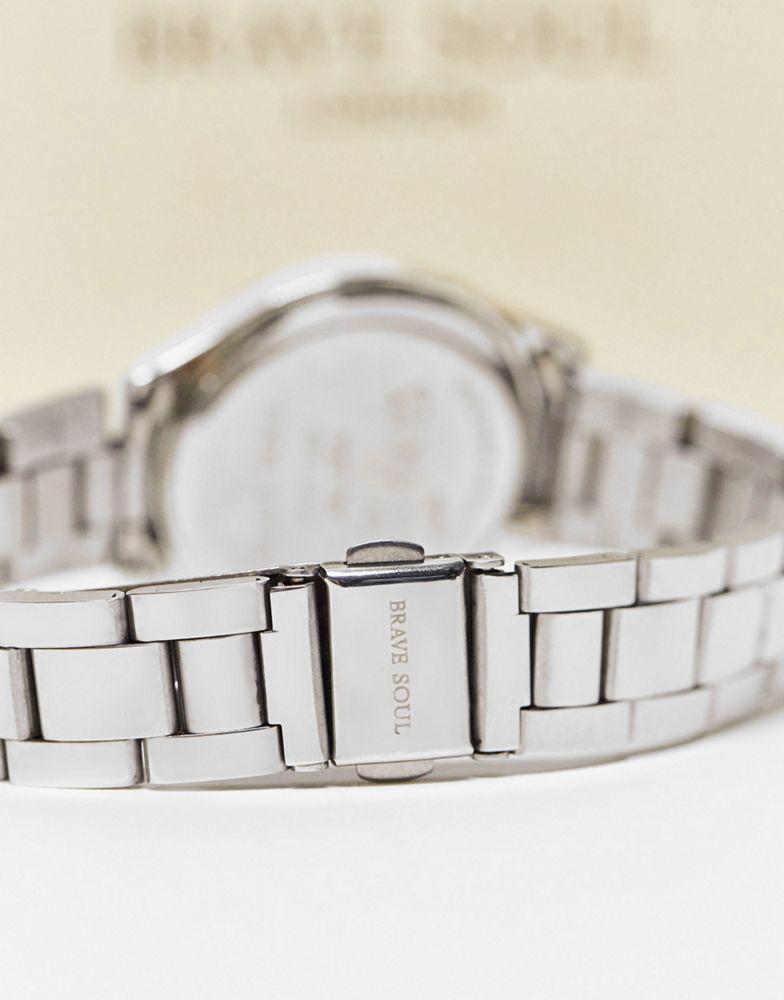 Brave Soul chunky bracelet watch with diamante face detail in silver商品第2张图片规格展示