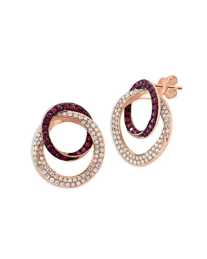 商品Bloomingdale's|Ruby & Diamond Interlocking Circle Earrings in 14K Rose Gold,价格¥10226,第2张图片详细描述
