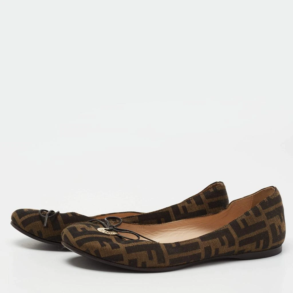 商品[二手商品] Fendi|Fendi Brown Zucca Canvas Logo Bow Ballet Flats Size 39,价格¥2453,第2张图片详细描述