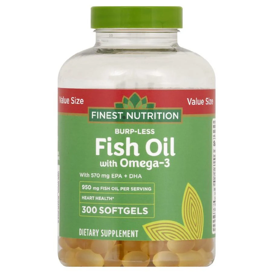 商品Finest Nutrition|Burp-Less Fish Oil 950 mg with 600 mg of Omega 3 Softgels,价格¥178,第1张图片