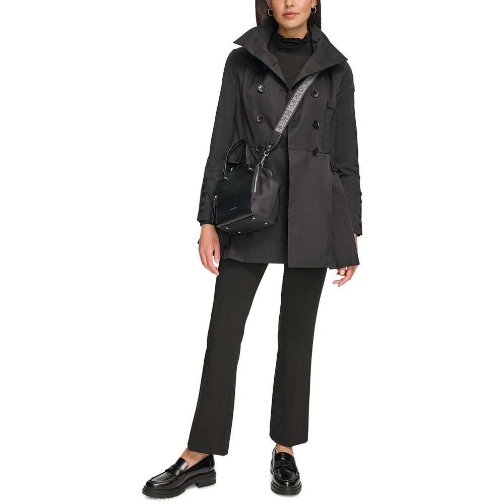 商品Calvin Klein|Women's Petite Water Resistant Hooded Double-Breasted Skirted Raincoat,价格¥662,第5张图片详细描述