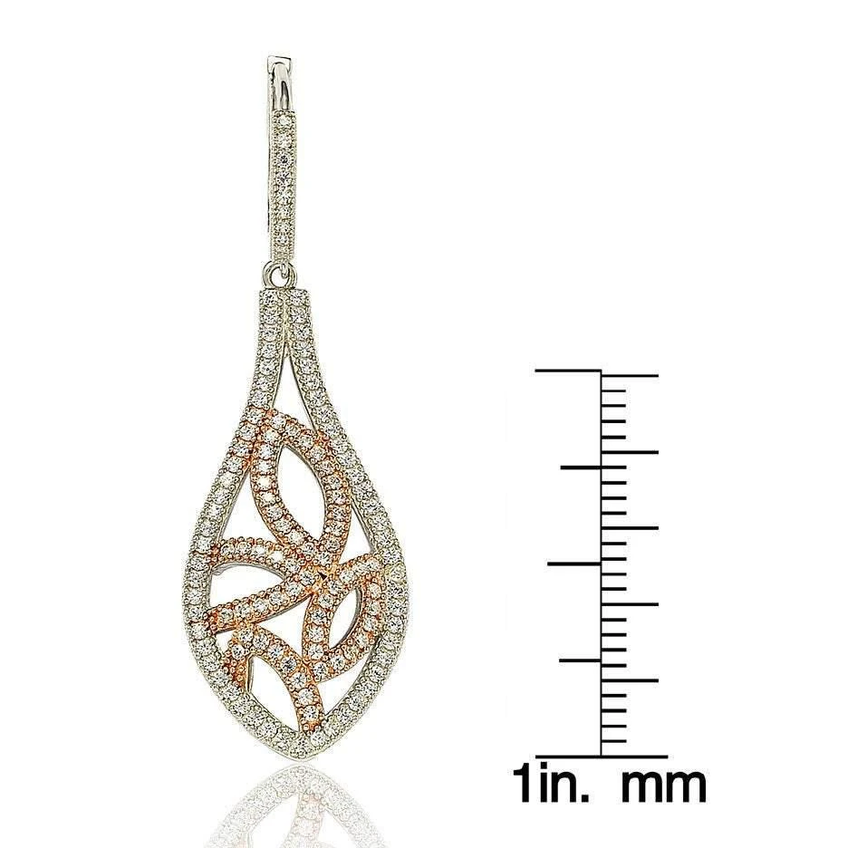 商品Suzy Levian|Two-Tone Sterling Silver White Cubic Zirconia Floral Drop Earrings,价格¥1226,第3张图片详细描述