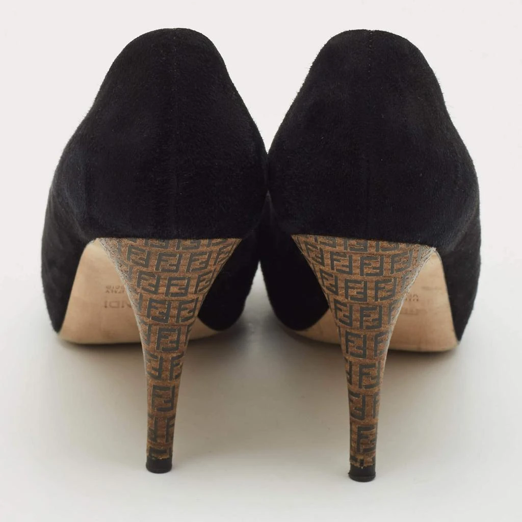 商品[二手商品] Fendi|Fendi Black Suede Platform Logo Heel Pumps Size 38,价格¥2326,第5张图片详细描述