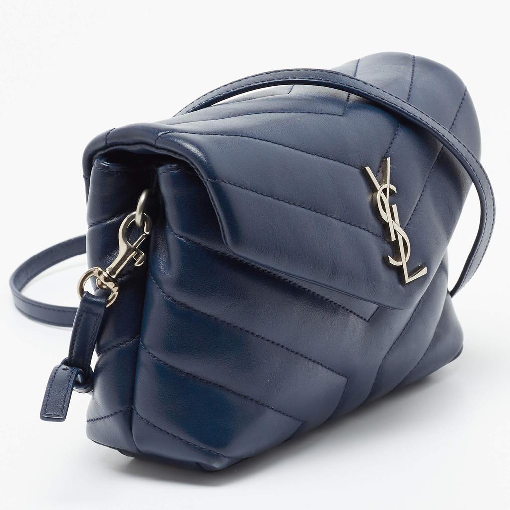 商品[二手商品] Yves Saint Laurent|Saint Laurent Navy Blue Matelassé Leather Toy Loulou Crossbody Bag,价格¥8807,第5张图片详细描述